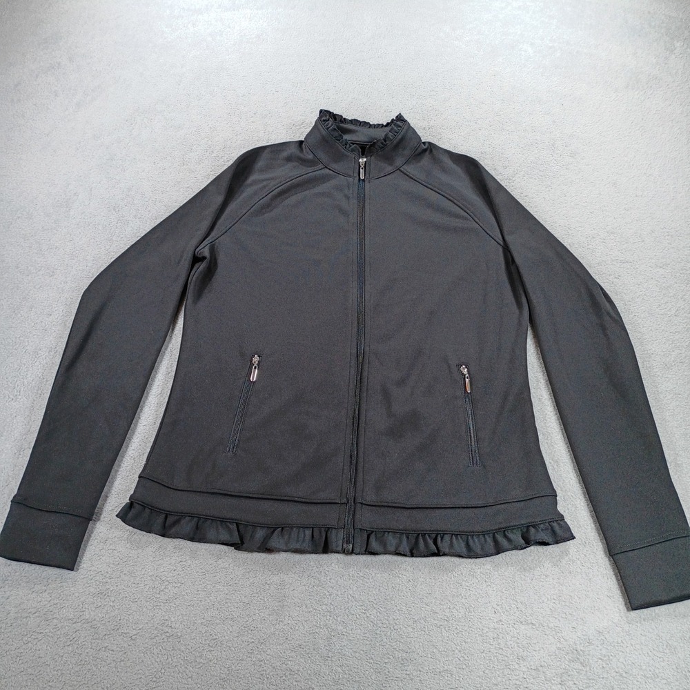 Pebble Beach Womens Dry-Luxe Performance Jacket Black Small Ruffle Trim